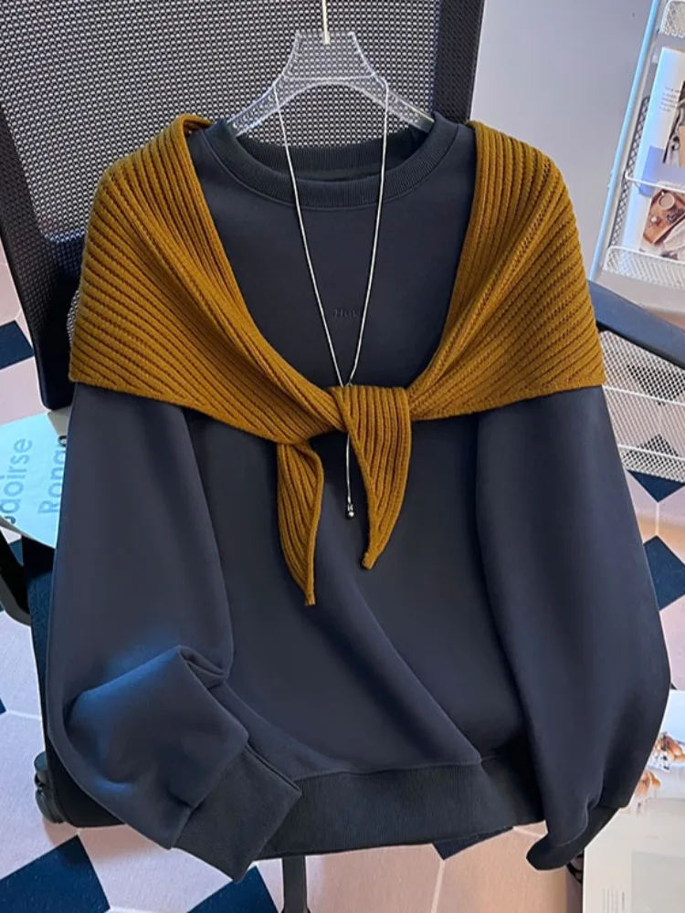 Lâche tricoté poinçon Long Sve rond Ne Sweat femmes printemps automne nouveau Sle décontracté confortable coton mélange haut