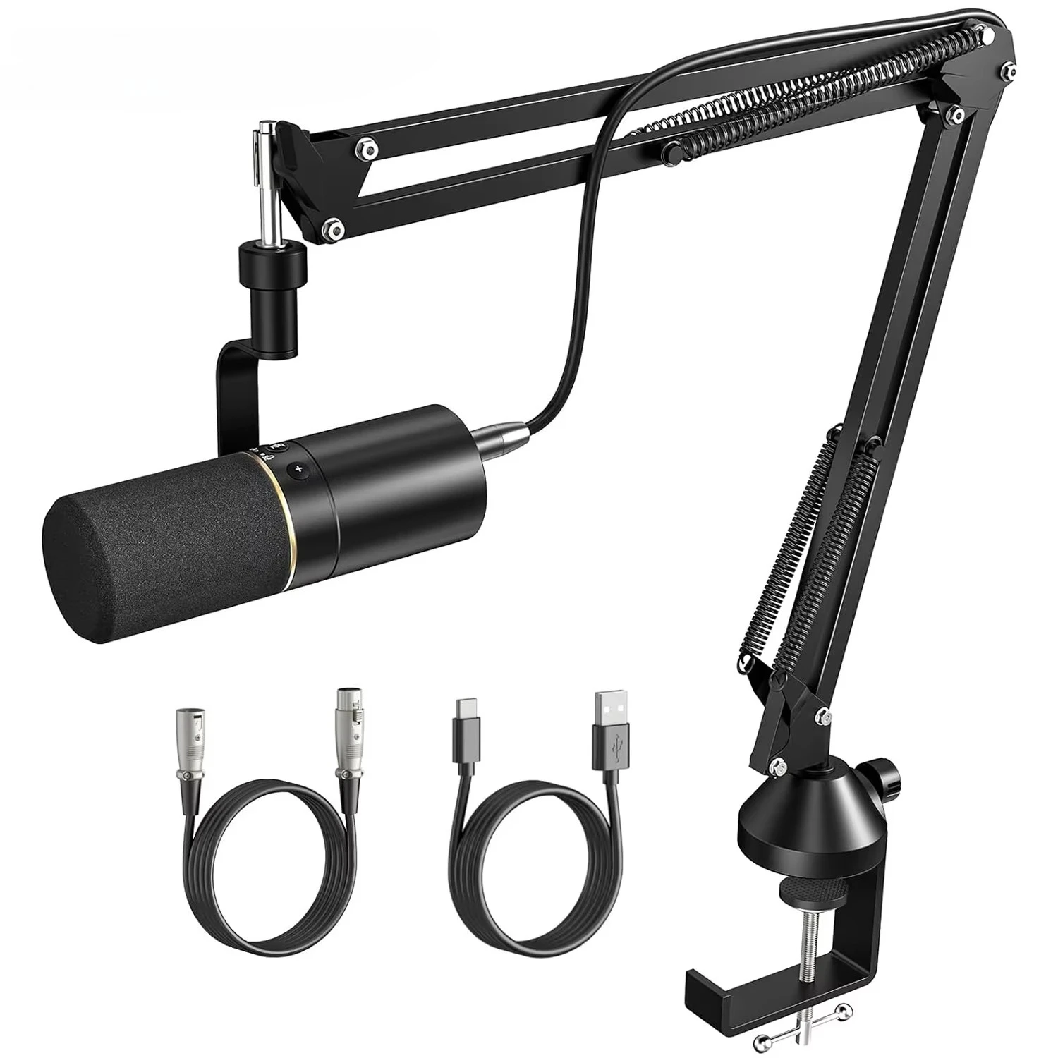 

Professional USB/XLR Dynamic Podcast Microphone Kit with Boom Arm Stand