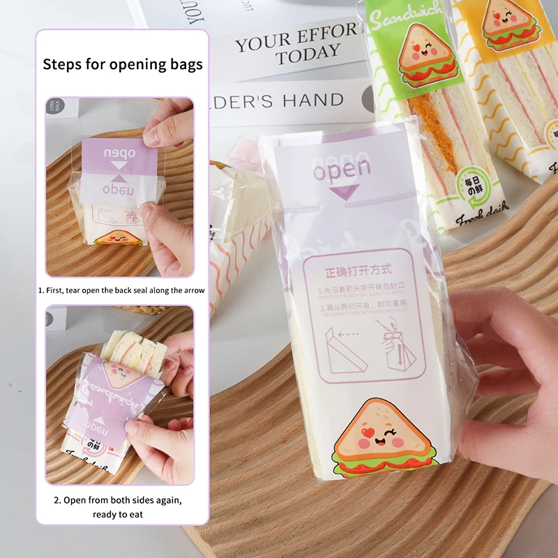 Tear‑Off Packaging for Cakes & Baked Goods, 100‑Pack Disposable Transparent Triangle Bread Bags