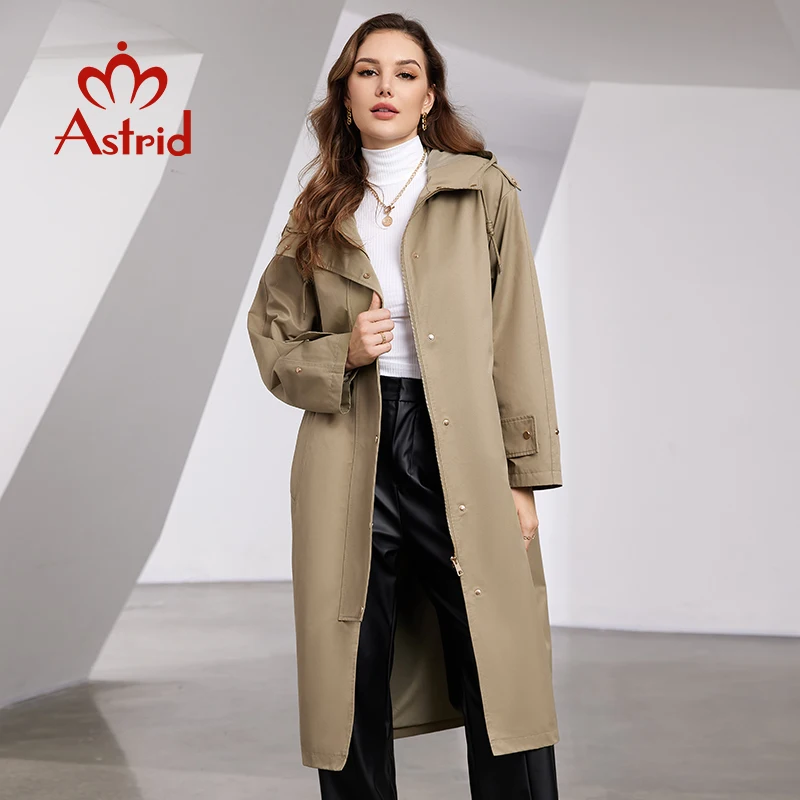 Astrid Spring Autumn New Women\'s Trench Coat Women Jacket Long Hooded Zipper Fashion Casual Windproof Overcoat Female Outerwear