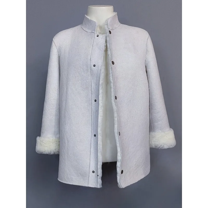 Natural Wool Winter Warm Sheep Skin Coat  Thickened Wool Liner  Genuine Leather Thermal Jacket  Pure Sheep Fur One Piece Coat