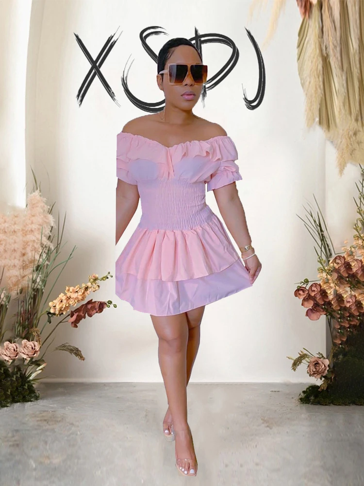 

Womens Off The Shoulder Summer Dress Corset Waist Dress with Ruffles Sweet Short Daring Sexy Dresses Wholesale Dropshipping