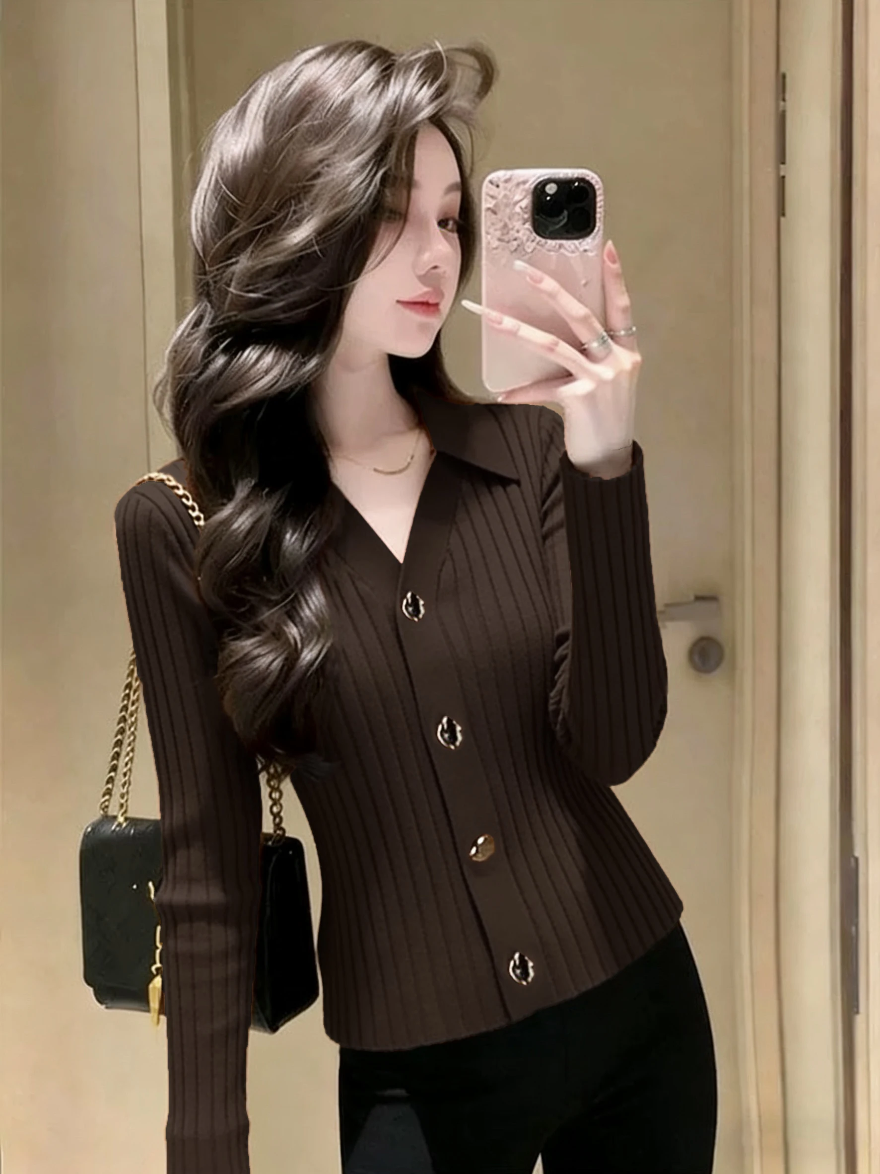 

Women's Knitted Long Sve V-Ne Cardigan plus Size Slimming Base irt Soft Korean Sle Commute Faion Spring New Arrival