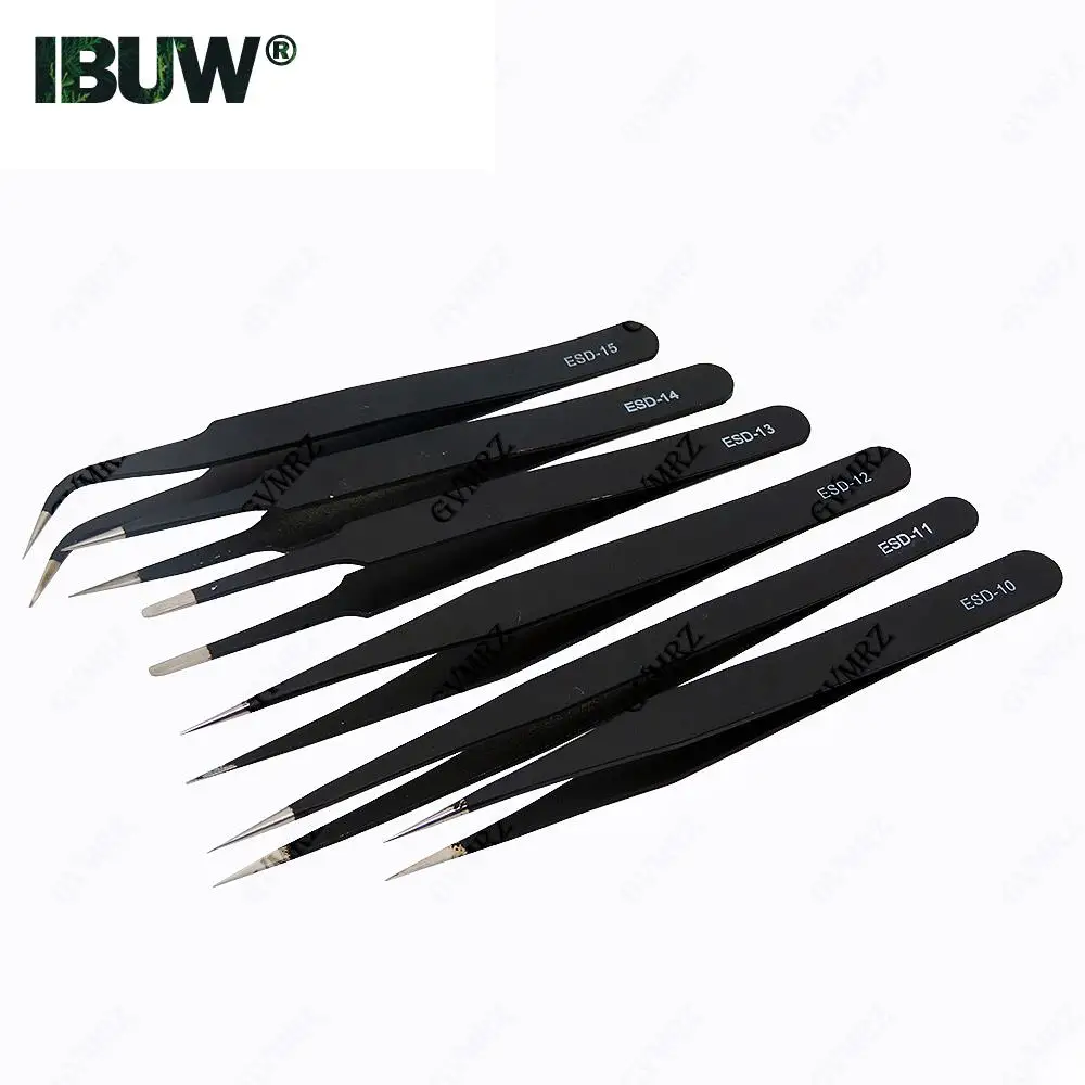 6PCS Tweezers Set ESD-10 ESD-11 ESD-12 ESD-13 ESD-14 ESD-15 Anti-static for Electronics Repair Precision Assembly & DIY Projects