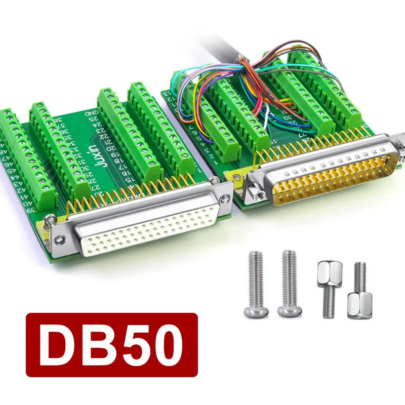 DB50 Solder-free Solid Pin Terminal Blocks 3 Rows of 50 Cores Male Female Adapter Board 50 Pin Double-shielded 1-meter Cable