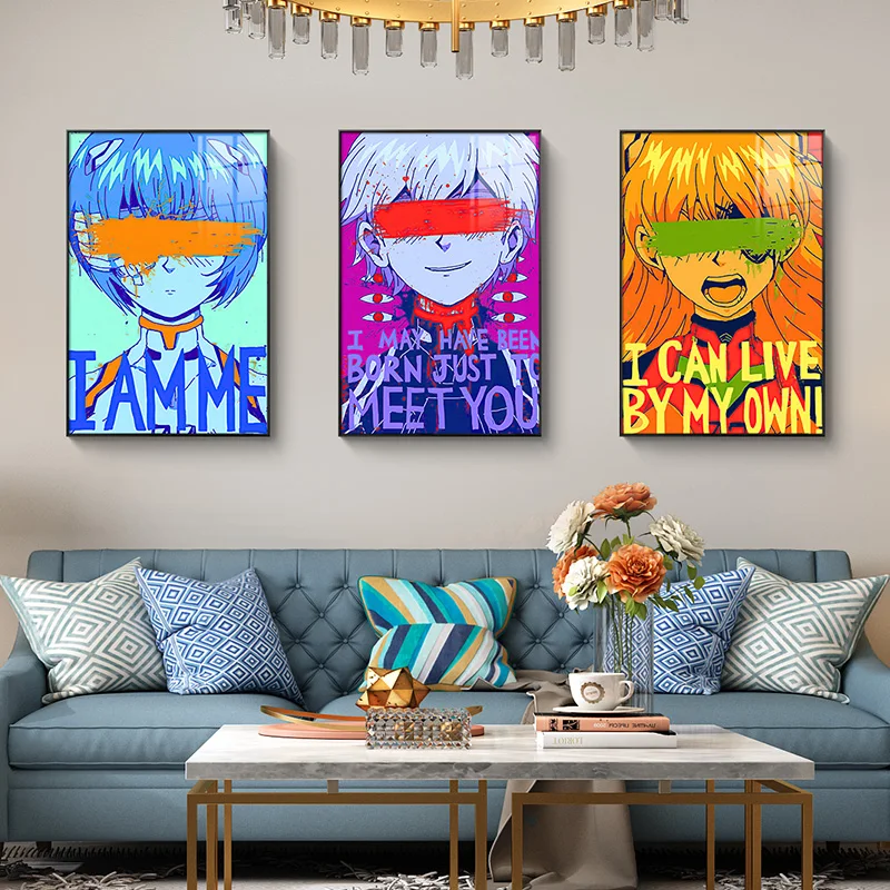 Póster sin marco de Anime EVA Evangelion, pintura en lienzo, pintura decorativa bidimensional de dibujos animados periféricos, varios tamaños
