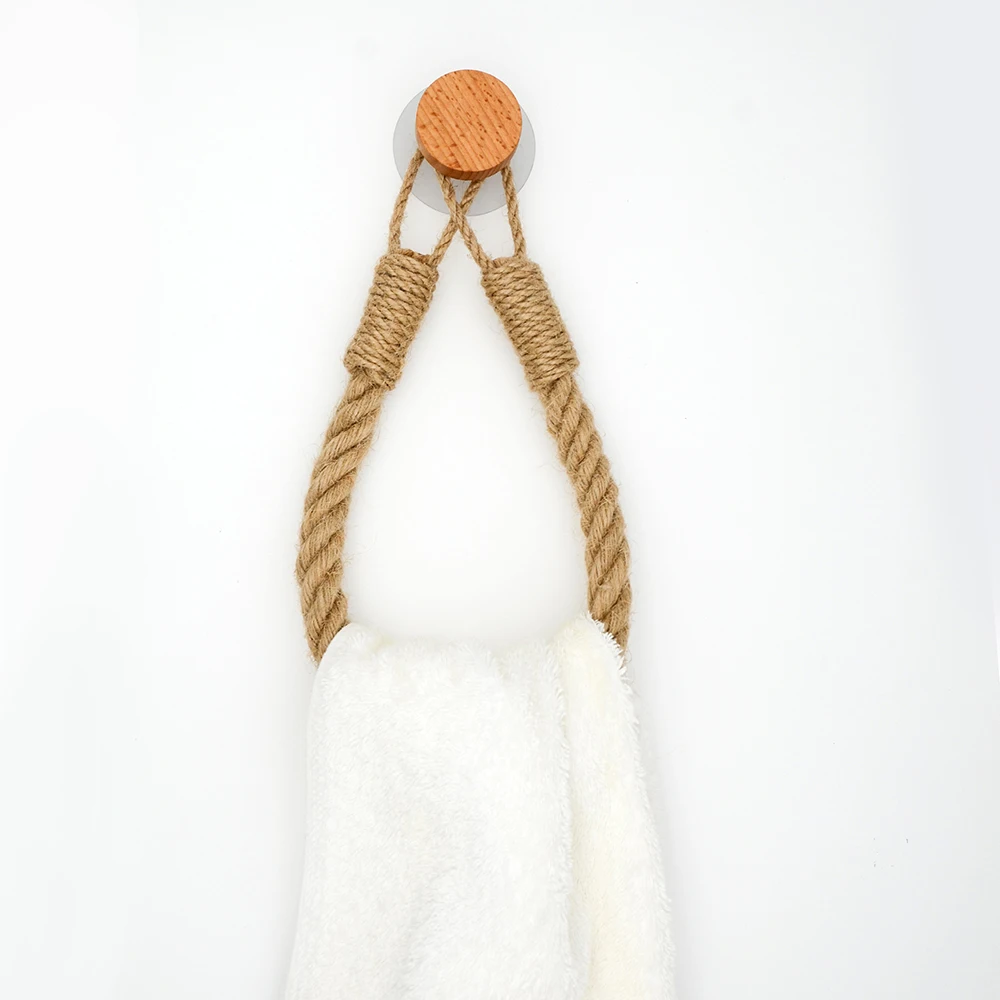 Hemp Rope Paper Towel Holder Solid Wood Cotton Rope Woven Storage Towel Rack Storage Rack Creative Punch-free Paper Roll Holder