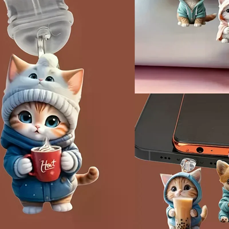 Penutup Port Pengisian Daya iPhone Tipe C Anti Debu 2D Bentuk Kucing yang Menawan, Pelindung dan Dekorasi