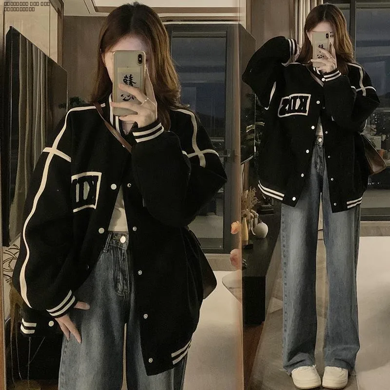 

Американский винтажный бейсбольный джет High Street, ранняя осень 2023, новая свободная утягивающая верхняя одежда для студентов и женщин