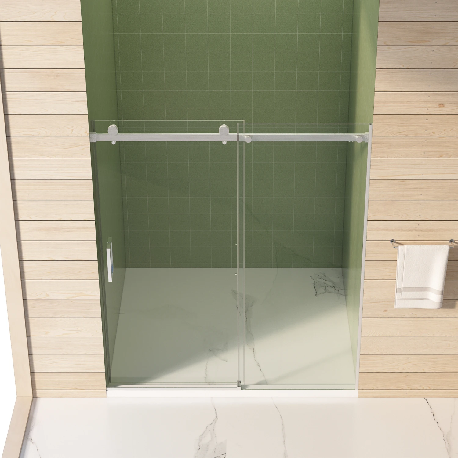 

56"-60" Frameless Sliding Shower Door, Premium 5/16" Thick Tempered Glass, Easy Clean Coat, Brushed Nickel Finish