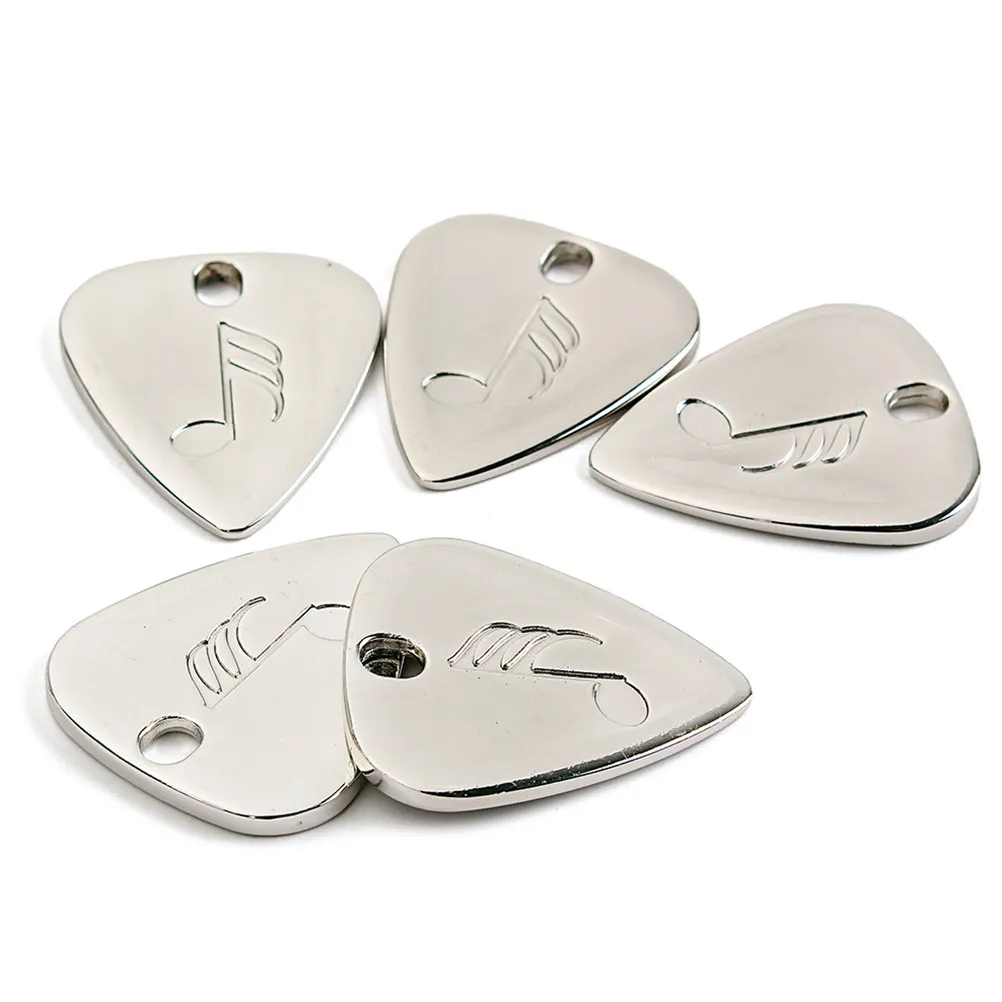 Metal Alloy Guitar Pick Teardrop Design Plectrum with Etched Music Symbol Bright Tone Mellow Sound Hole for Pendant Storage Gift