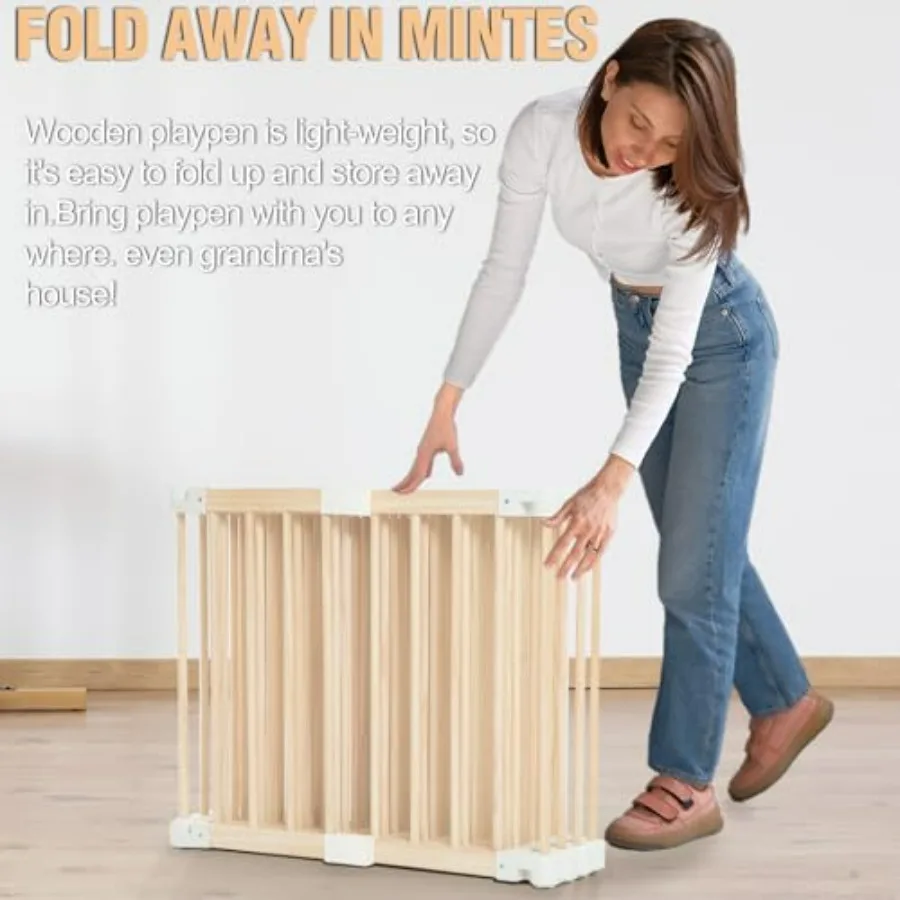 Box per bambini pieghevole in legno per bambini con forma e dimensioni regolabili, grande recinzione di sicurezza e centro attività con Locki