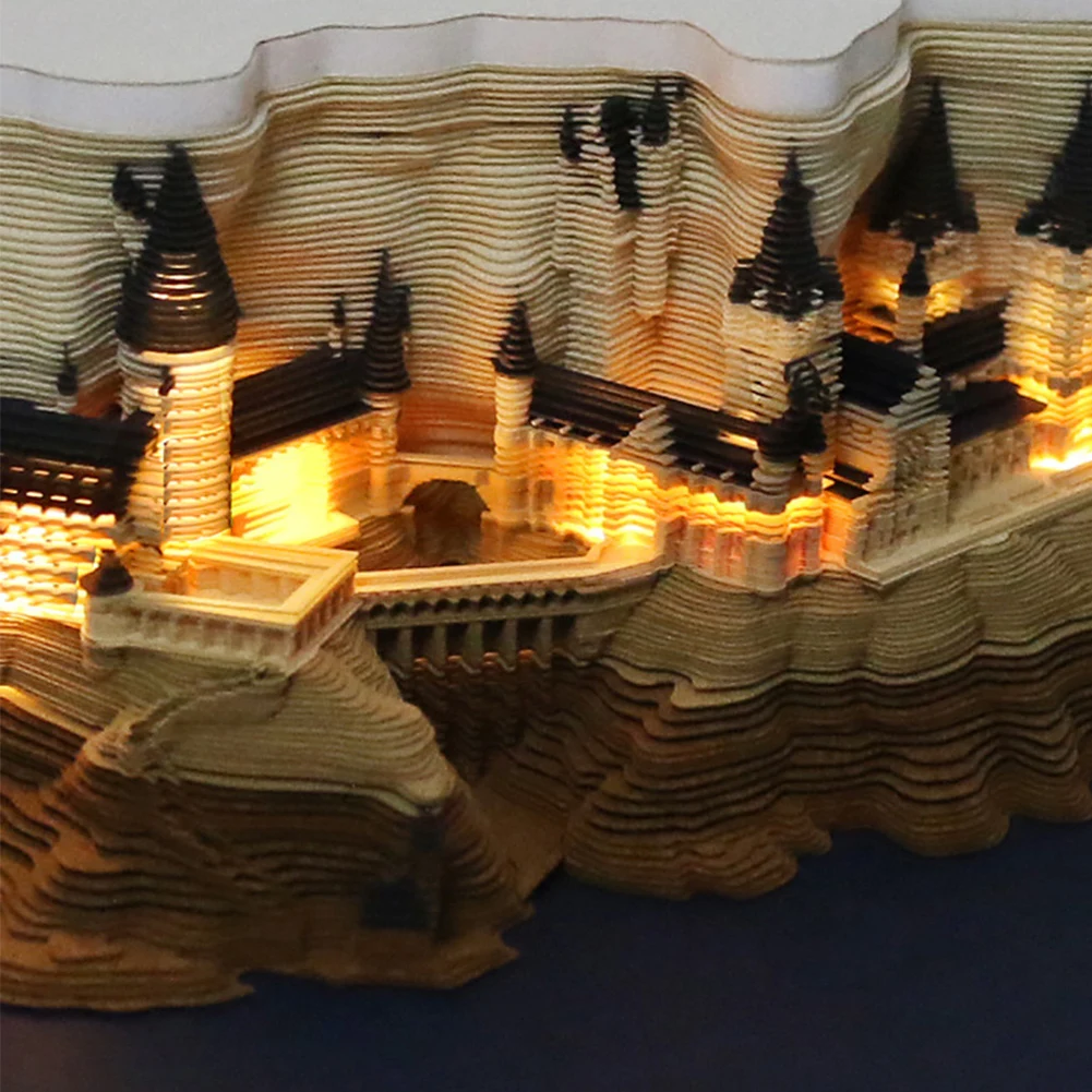 3d Bureaukalender Memo Pad Kasteel Diy Papiersnijwerk Kunstzinnige Pads Afscheuren Papier Onthullen Magisch Kasteel 3d Niet-Plakkerige Notitieblok