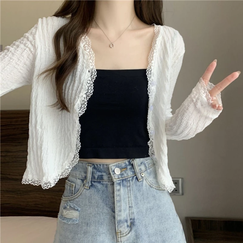 Cardigans Women Sweet Lace Summer Sun-proof Design Simple Ulzzang Tender Female Sexy All-match Aesthetic Slim Comfort Graceful