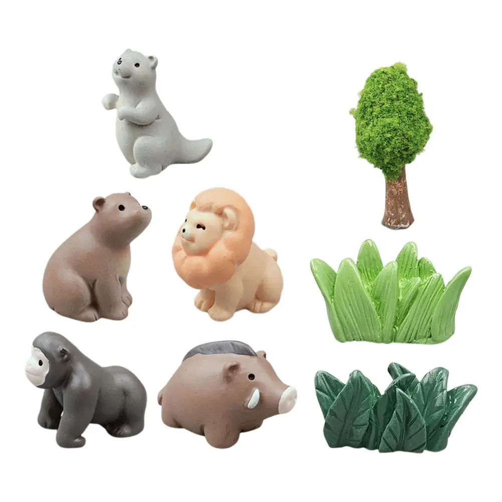 

8Pcs Miniature Resin Animal Decorations Set Realistic Small Animals Tiny Plants Fairy Garden Dollhouse Accessories Micro