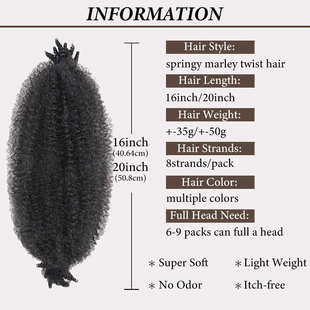 Pre-Separated Springy Afro Twist Hair Synthetic Marley Twist Braiding Hair Soft Locs 16&20 Inch Kinky Afro Twist Hair Extensions image 4