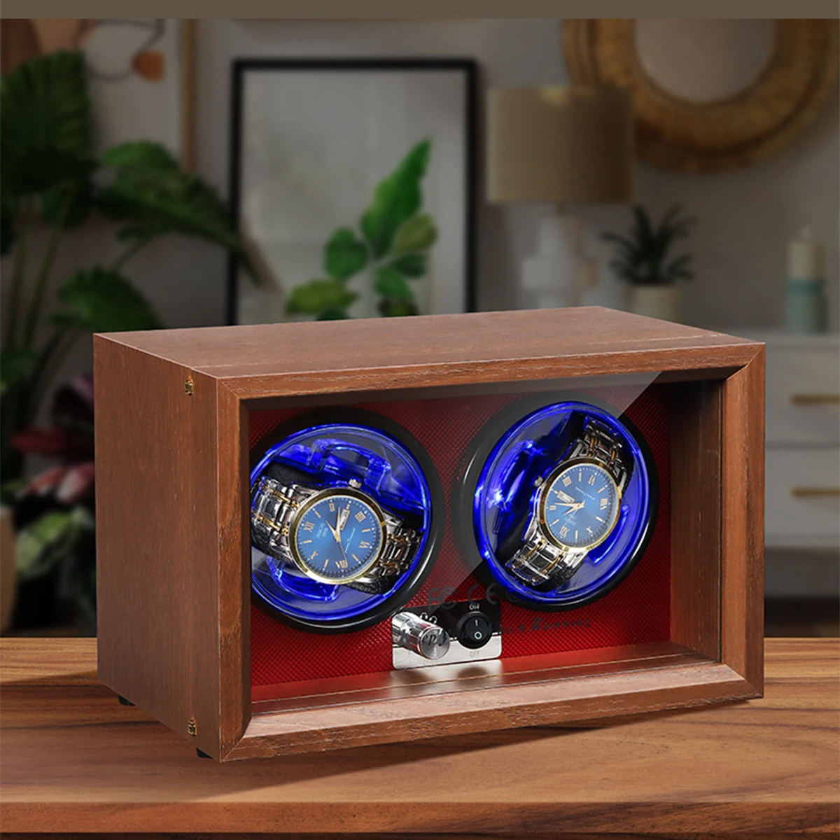 الفاخرة الخشب ملفاف ساعة الراقية 2 فتحات 4 فتحات صندوق ساعات أوتوماتيكية مع Mabuchi كتم موتور ساعة خزانة تخزين الساعة