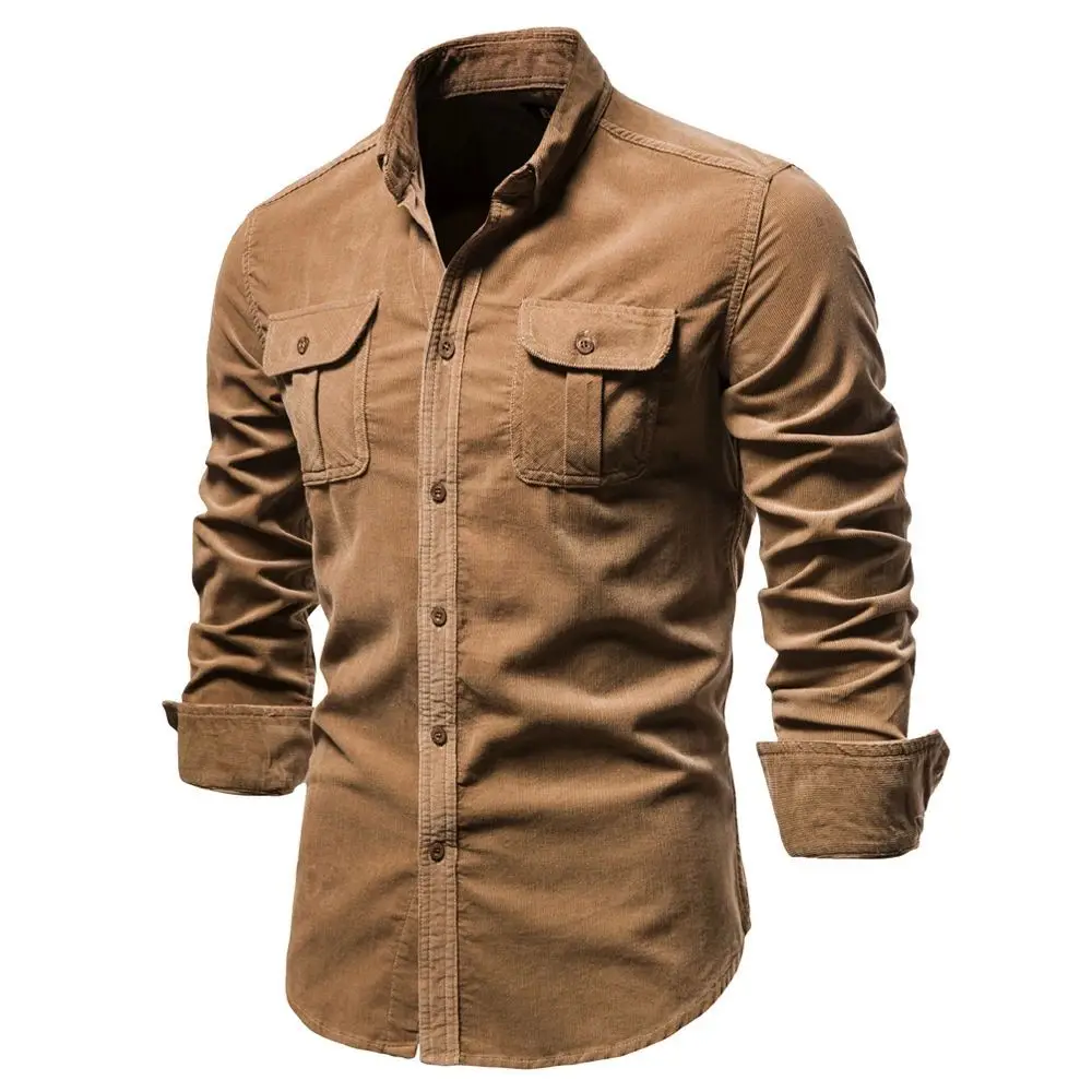 2024 New Single Breasted 100% Cotton Men's Business Shirt Autumn Thickened Fleece  Collar Nine Sleeve Length Special Wide