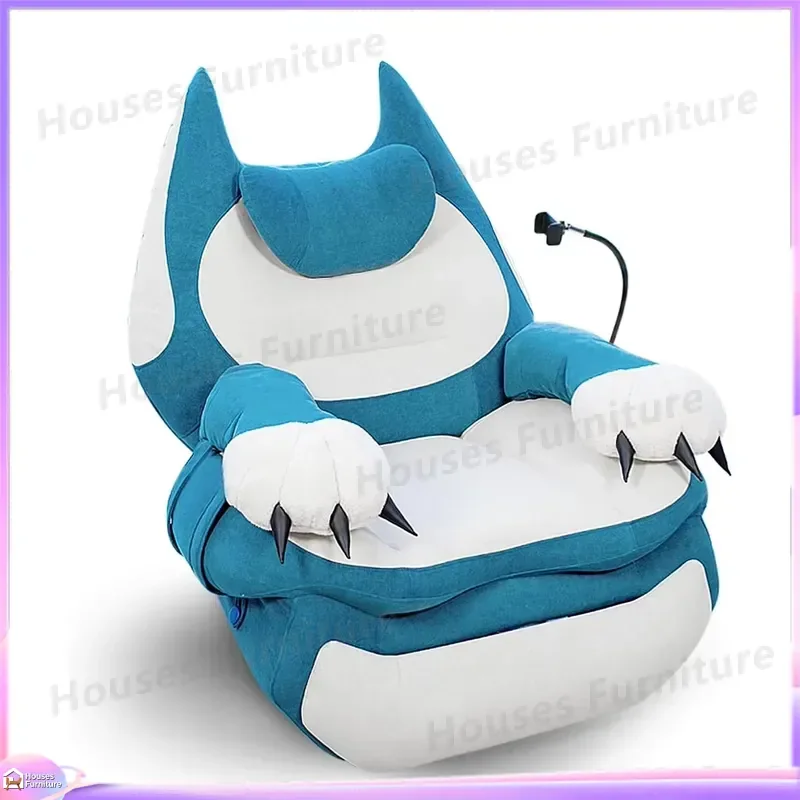 210 Blue Fabric Lazy Sofa Cat Shaped Gaming Chair Voice Activated Rocking Recliner with USB Port Phone Holder Home Theater