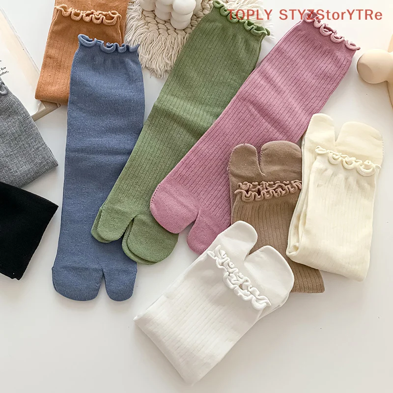 1Pair Combed Cotton Split Toe Socks Unisex Simple Comfortable Two-Toed Socks Harajuku Men Women's Tabi Socks
