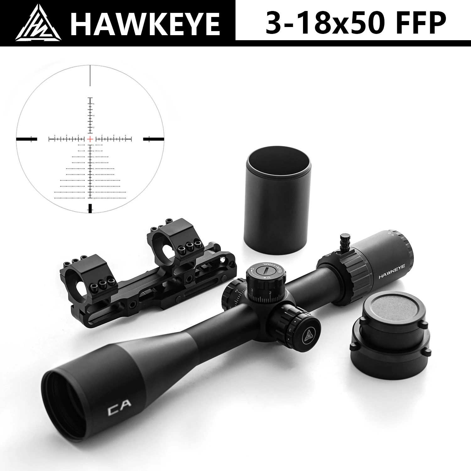 

Винтовочный оптический прицел HAWKEYE Optics 3-18x50FFP с подсветкой, прицел для охотничьей винтовки дальнего действия, 1/10 мил, револьверный замок