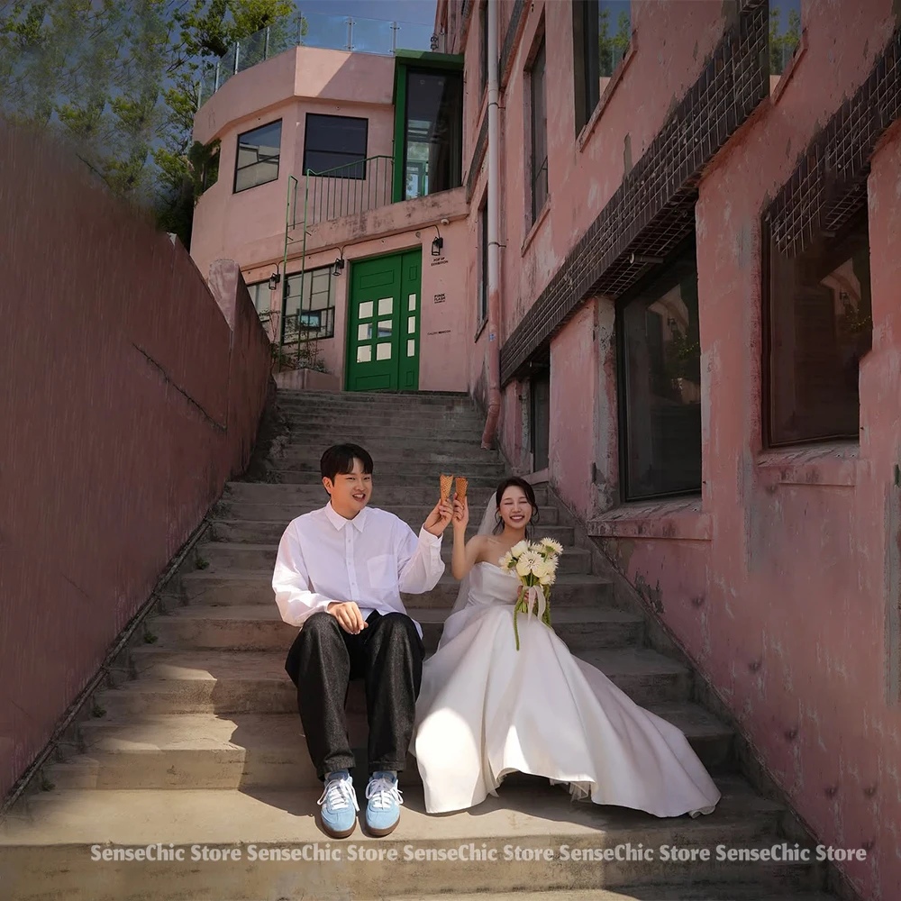 Vestidos de boda de hadas de tul, sesión de fotos Formal de Corea, corte en A, vestidos de novia simples para mujer para novia personalizados