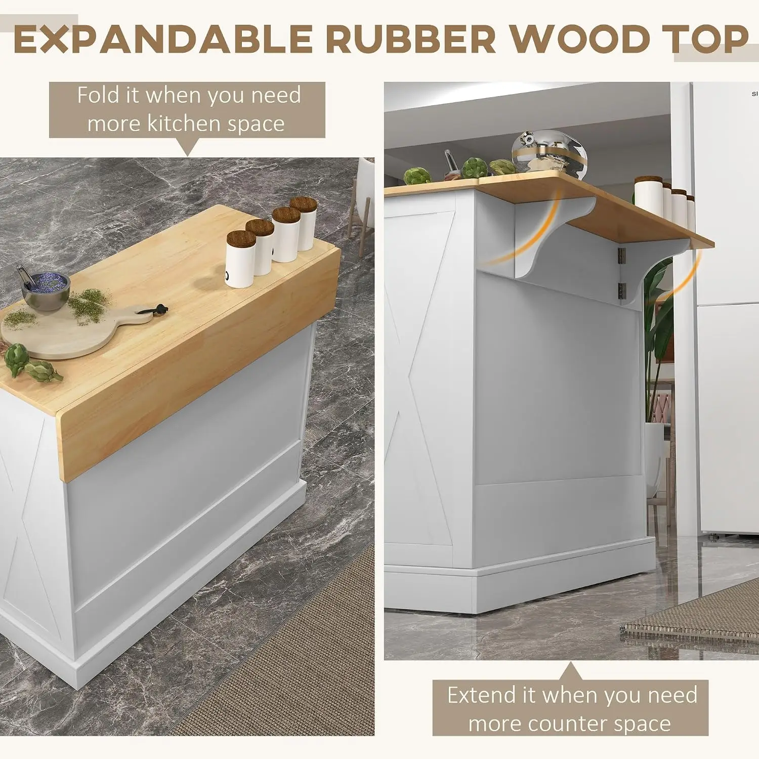 Kitchen Island Drop Leaf Wood Breakfast Bar White, Customized