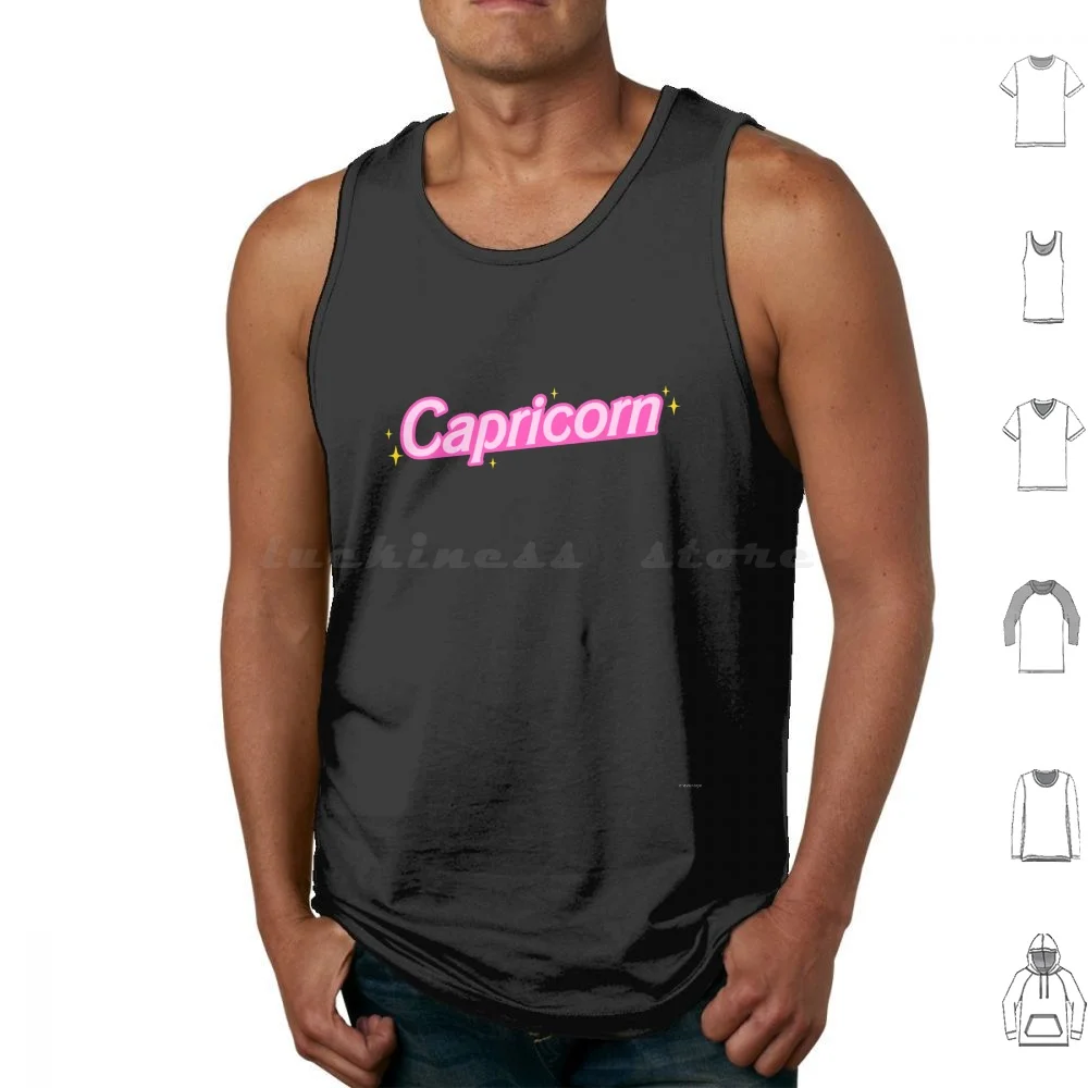 Capricorn Zodiac Sign Y2k Glitter Black Tank Tops Vest Sleeveless Zodiac Capricorn Y2k 2000s Pink Glitter Sparkle Planets