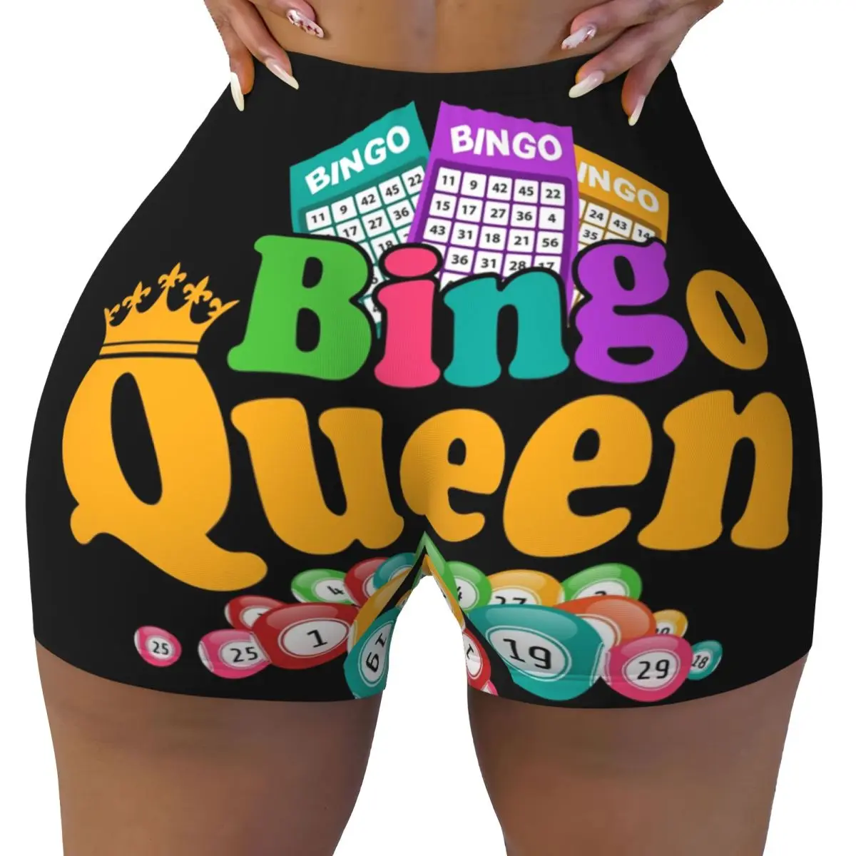 Custom Bingo Queen Game Lover Biker Running Workout Shorts Women Athletic Gym Yoga Shorts