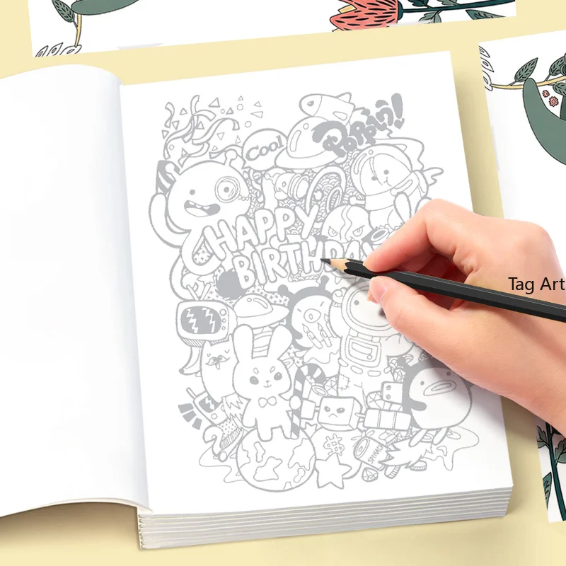 A Hand Drawn Graffiti Book for Adults To Focus on Calming Down Anxiety, Featuring Themes Like Cats/monsters/food/flowers/animals