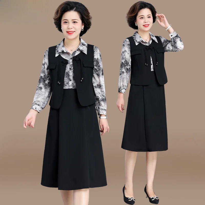 

Весенний модный комплект для мам: новый женский жилет-пальто в китайском стиле, свободный крой, из полиэфирного волокна, весна-осень