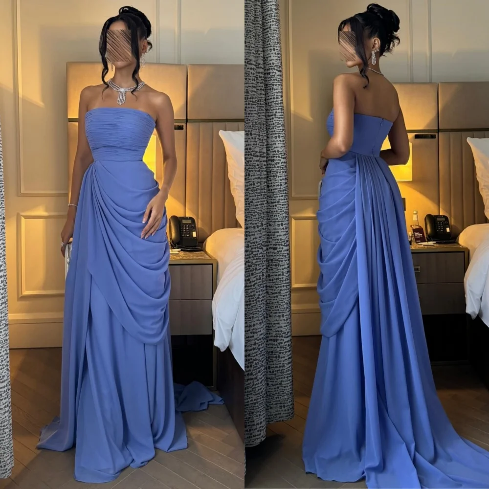 

Customized Sizes Available Chiffon Pleat A-line Strapless Long Dresses Bespoke Occasion Intricate Matching
