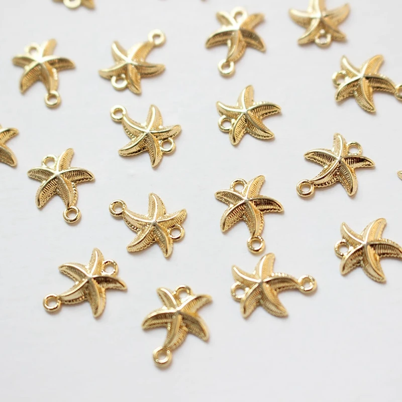 4PCS 18K Real Gold Plated Brass Ocean Series Starfish Seahorse Shell Jewelry DIY Findings Bracelet Material Accessories