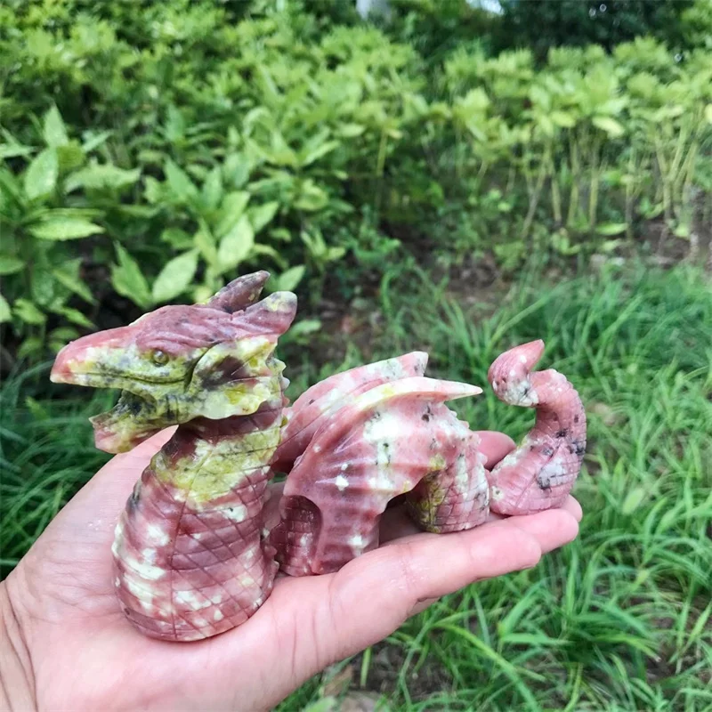 

15cm Natural Beach Blossom Tourmaline Dragon Crystal And Healing Stone Carved Animal Statue Home Room Decoration Gift 1pcs