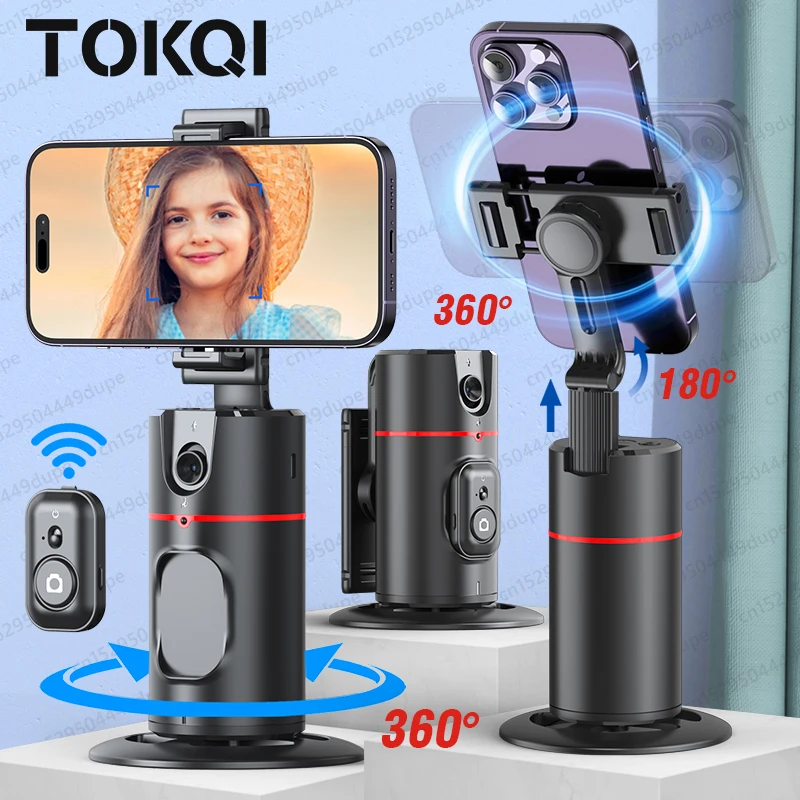 360 Rotation Gimbal with Remote Control AI Automatic Tracking Shooting Portable Desktop Stabilizer with Fill Light for Cellphone