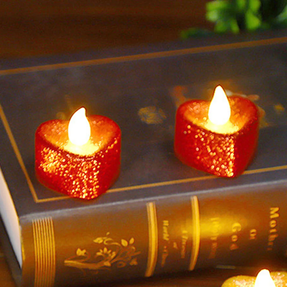 

24 Pcs LED Light Flameless Flickering Candles Heart Shaped Tea Lights Heart-shaped Decorative Tealight Pp Lamp Romantic