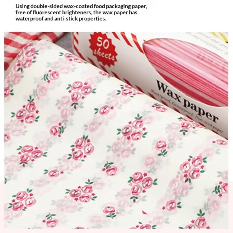 50Pcs Colorful Patterned Greaseproof Paper Food Basket Liners Wax Paper For Baking Sandwiches Hamburgers Snack Basket Liners