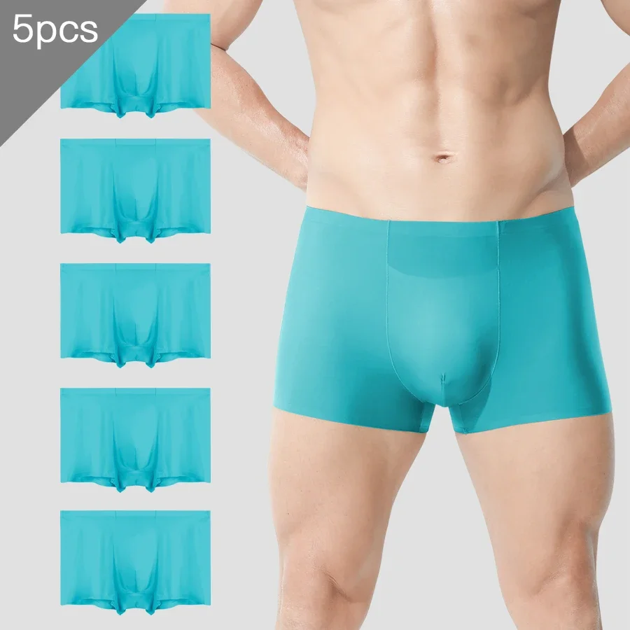 

5PCS Men's underwear for wholesale. Ice silk seamless boxer shorts, antibacterial, breathable, suitable for sports