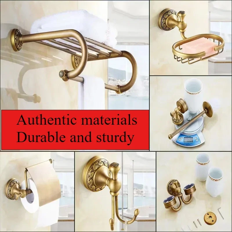 Bathroom Accessories Antique Brass Collection, Towel Ring, Paper Holder, Toilet Brush, Coat Hook, Bath Rack, Soap Dish, Faucet