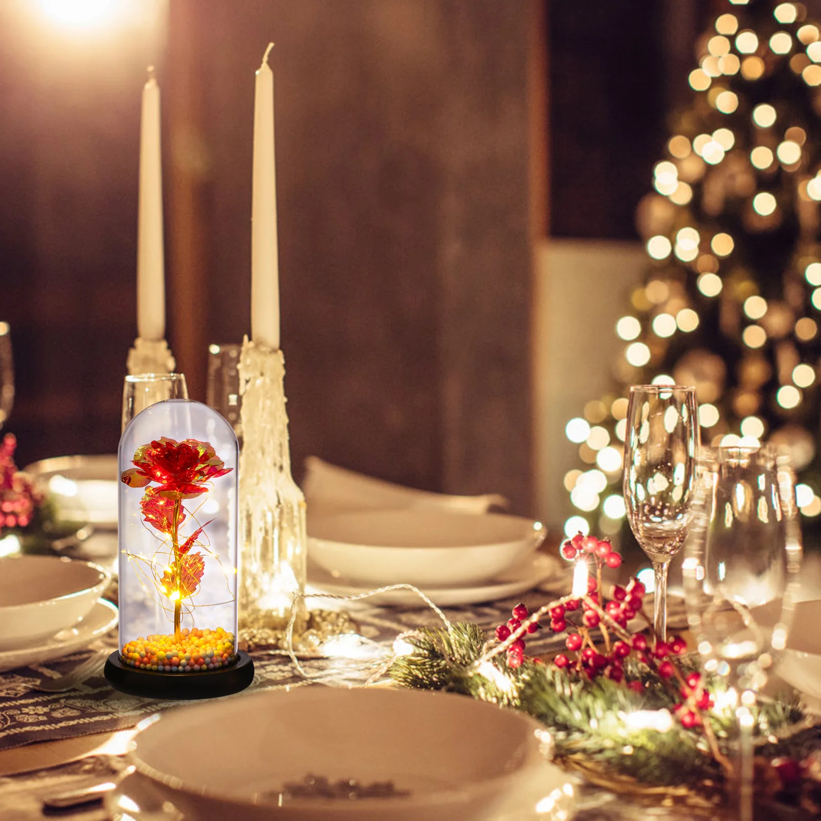 

1Pcs Artificial Rose Lamp Glass Cover Romantic Night Light Valentine's Day Atmosphere Gift Rose Light