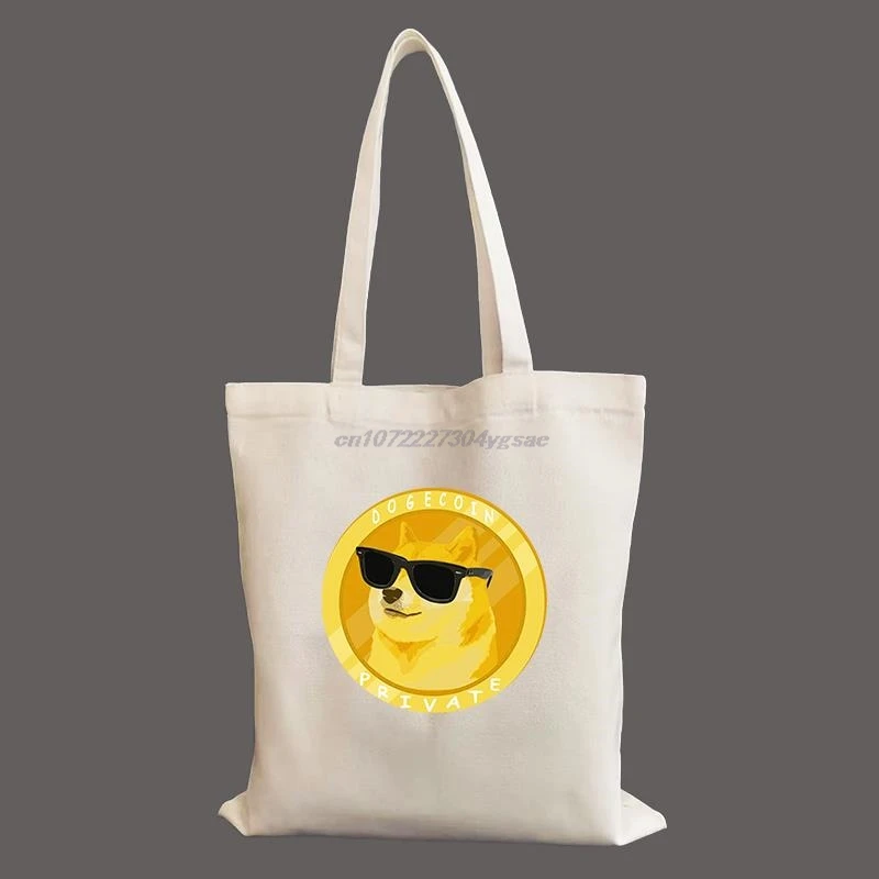 Bitcoin Cryptocurrency Art Dogecoin To The Moon Crypto Coin Canvas Shoulder Bag Student Female Handbag Reusable Shopping Bags