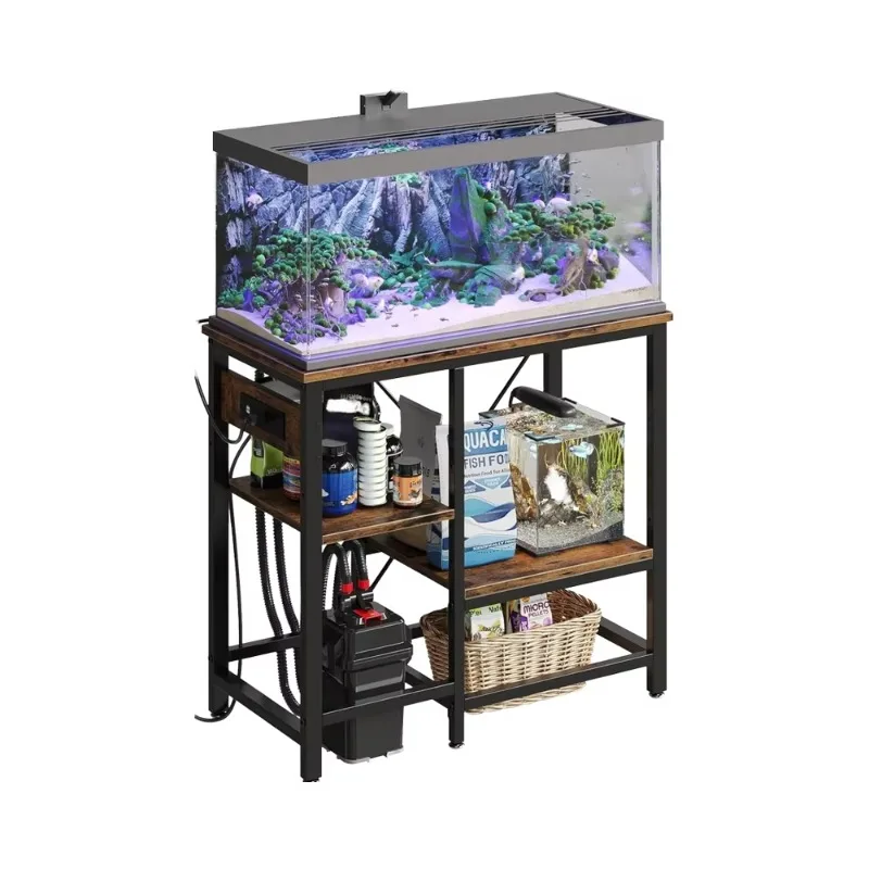 aquarium accessories 20-29-37 Gallon Modern 3-Tier 6-Leg Reptile Tank Stand with Power Outlet Adjustable Iron Metal Furniture fo