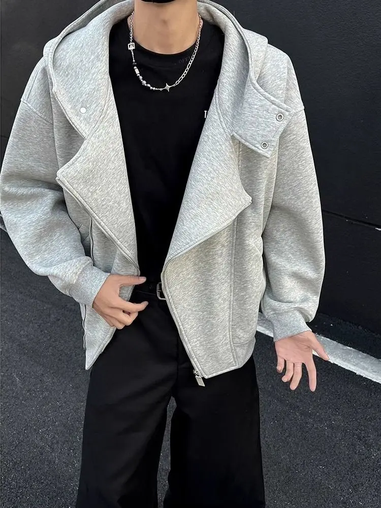 

American Lazy Sle Hoodie Jaet Men's Spring Autumn Loose Casual Double Zipper Open Cardigan Top Polyester Fabric Long Sve