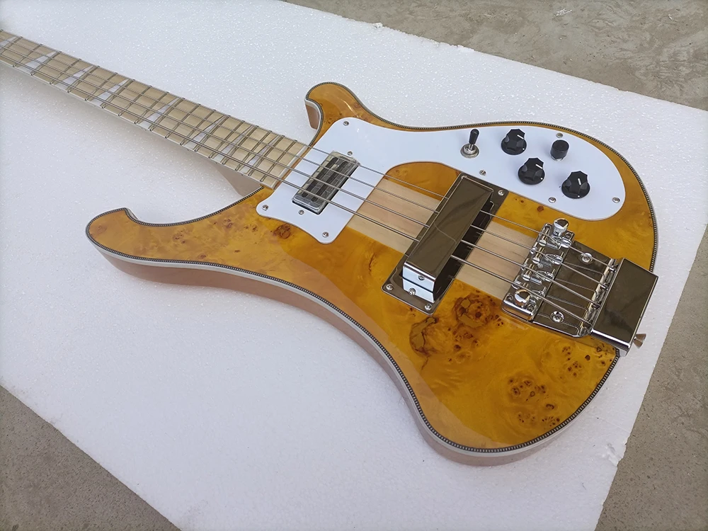 

Natural Wood Color 4 Strings Neck-thru-body Electric Bass Guitar with Burl Maple Veneer