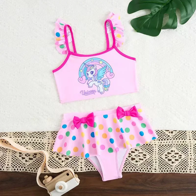 

2025 Printed Girls Swimsuit High Waist Bikini Kids Swimwear Female Children Bathers Bathing Swimming Swim Suit Summer Beachwear