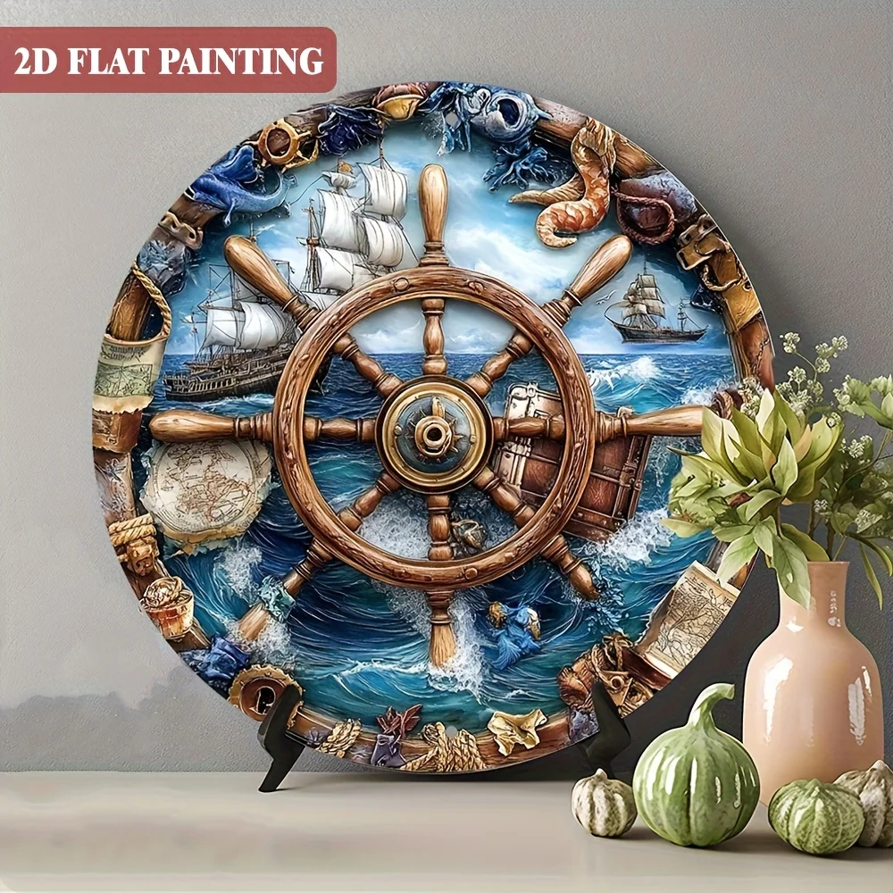Round Metal Wall Sign | Rustic Maritime- Ideal for Halloween & Christmas Gifts, Nautical Deco
