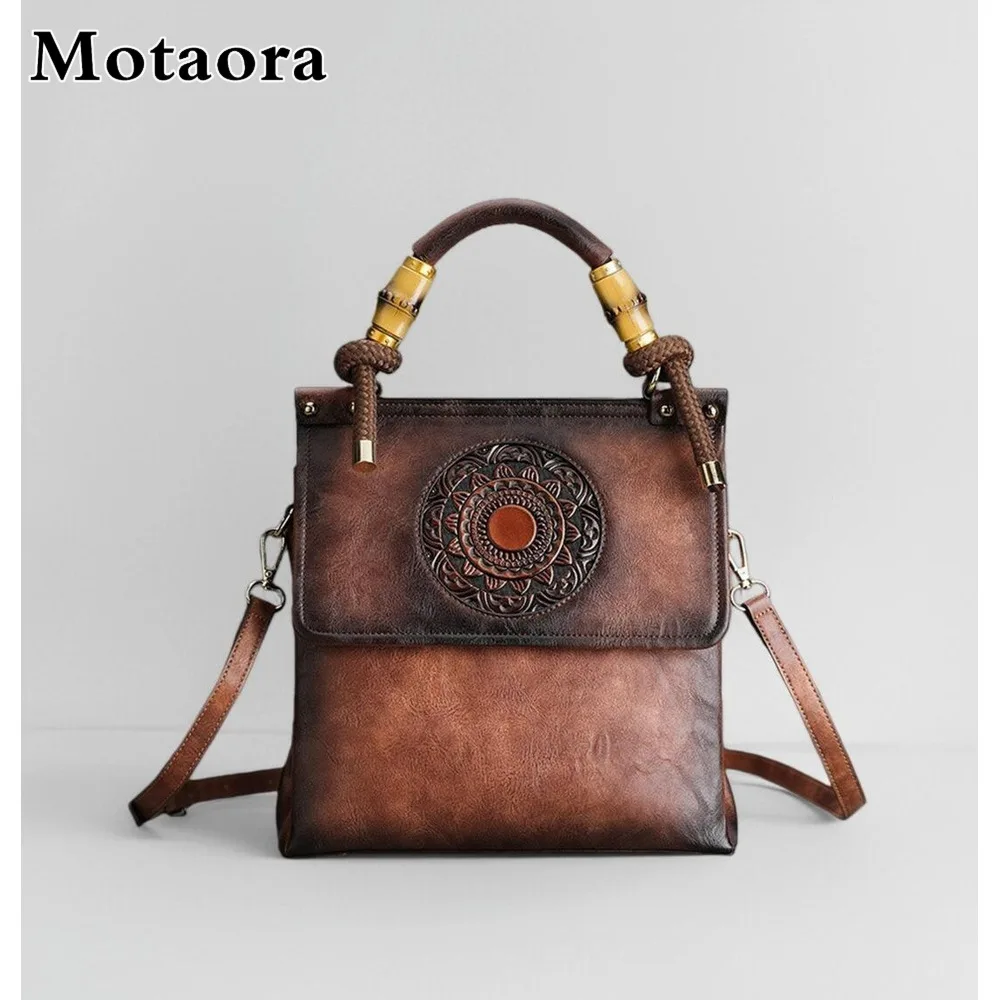 

MOTAORA Bamboo Handle Shoulder Bag for Women, Embossed Leather Crossbody Purse, Luxury Designer Handbag
