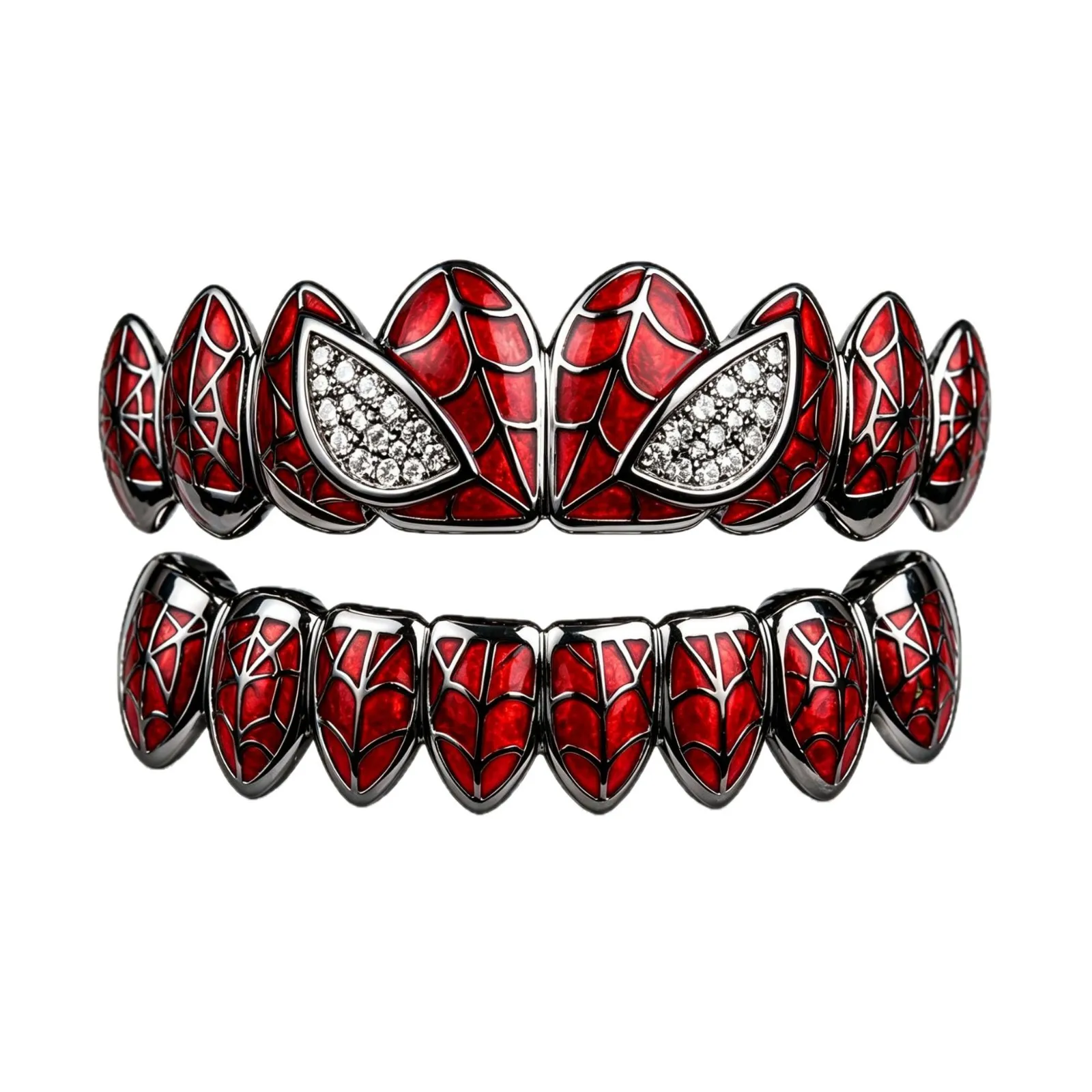 New Arrival Spider Web Grillz Teeth Jewelry Iced CZ Full Set Hip Hop Mouth Accessories Gothic Street Style Fashion Decor