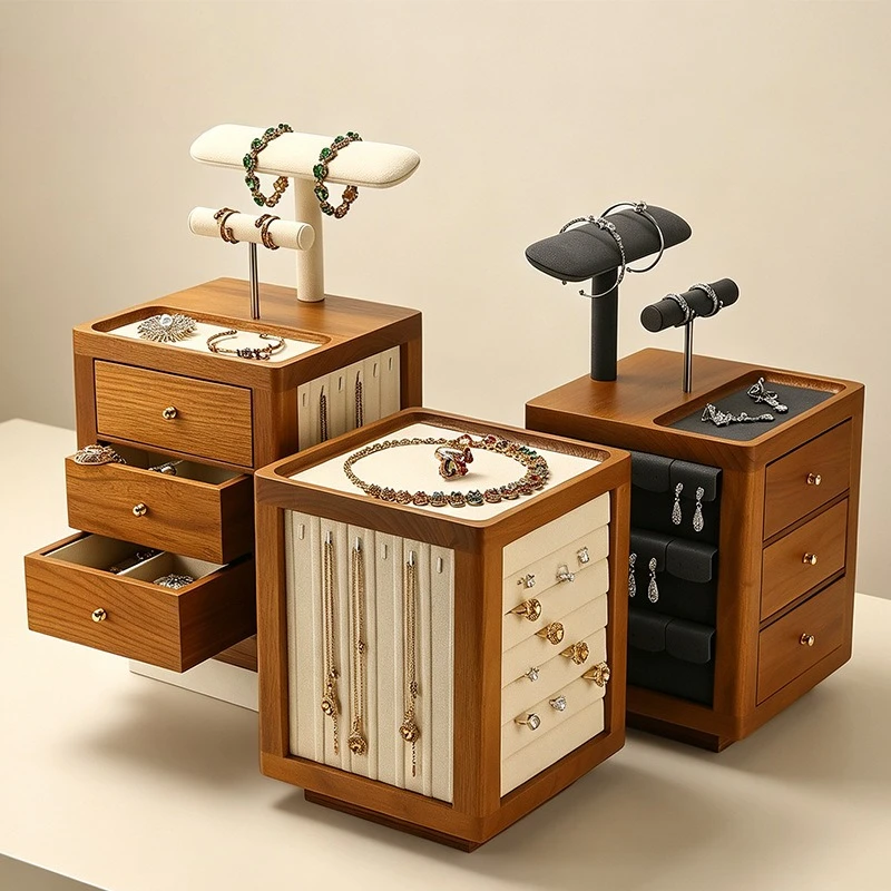 Storage cabinet, earrings, necklaces, display shelves