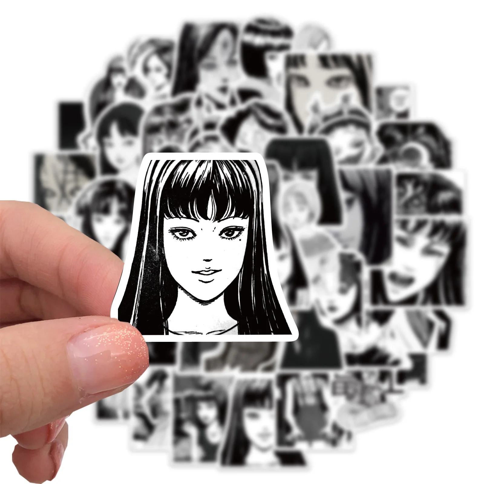 Junji Ito Stickers,50Pcs Tomie Uzumaki Gyo Itou Junji Kyoufu Manga Collection Black and White Thriller Horror Comic sticker